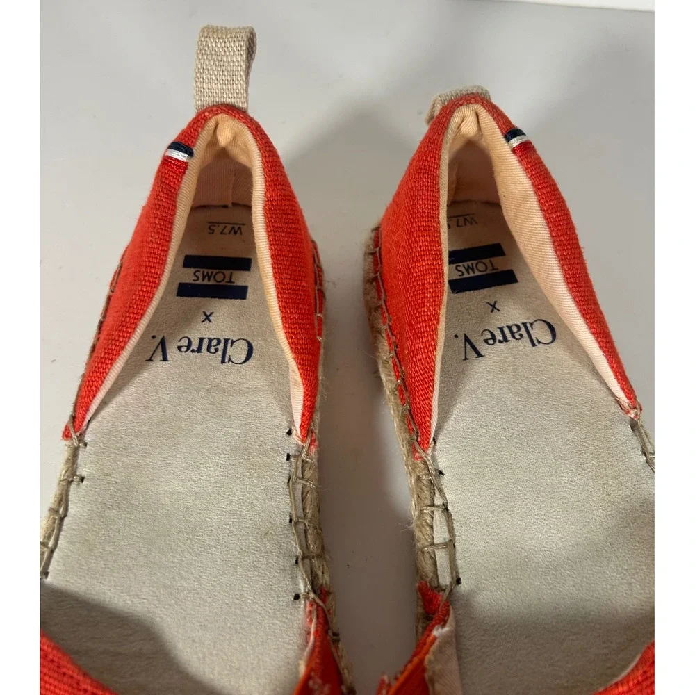 Clare V x TOMS Red Canvas Espadrille Slip On Flats Womens 7.5